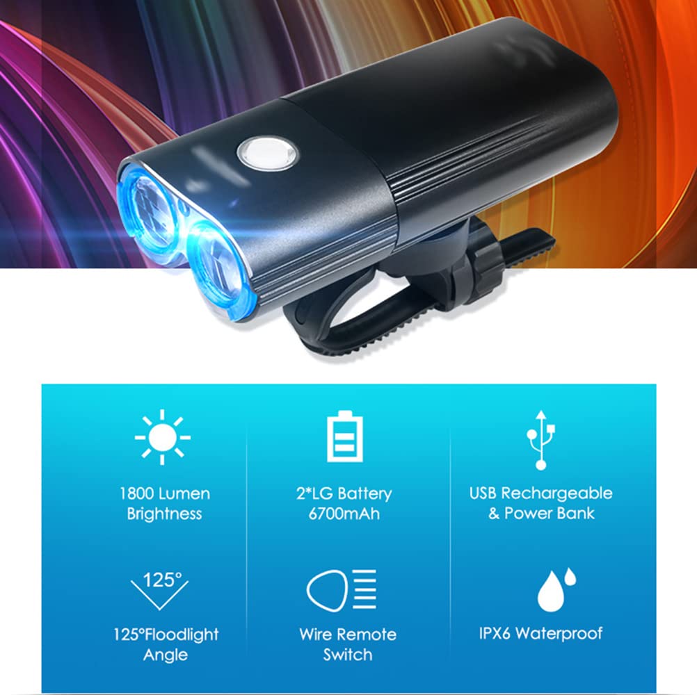 1800 Lumens Bike Światło Przednie Przednie Led Led Usb Ładowne Akumulator Rower Rower Front Akcesoria