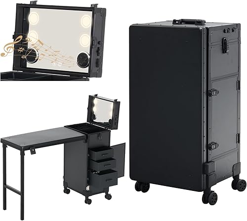 Mesa de manicura portátil con 3 cajones, estuche de maquillaje con cerradura con espejo y organizador de esmalte de uñas, escritorio de uñas