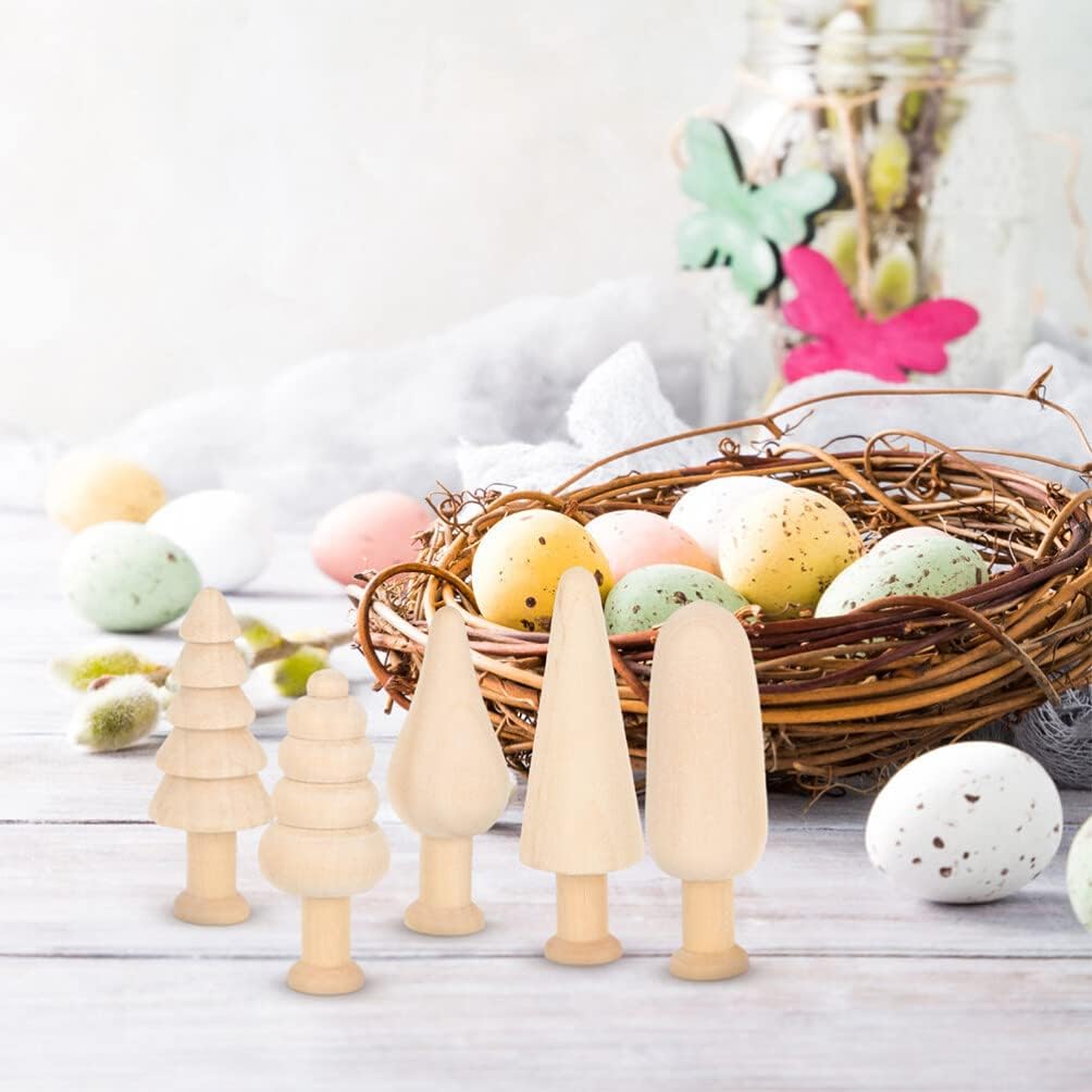 Alipis 20pcs Unfinished Wood Tree Blank Wooden Peg Dolls DIY Natural Unpainted Wooden Mushroom Mini Trees for Painting Craft Art Projects