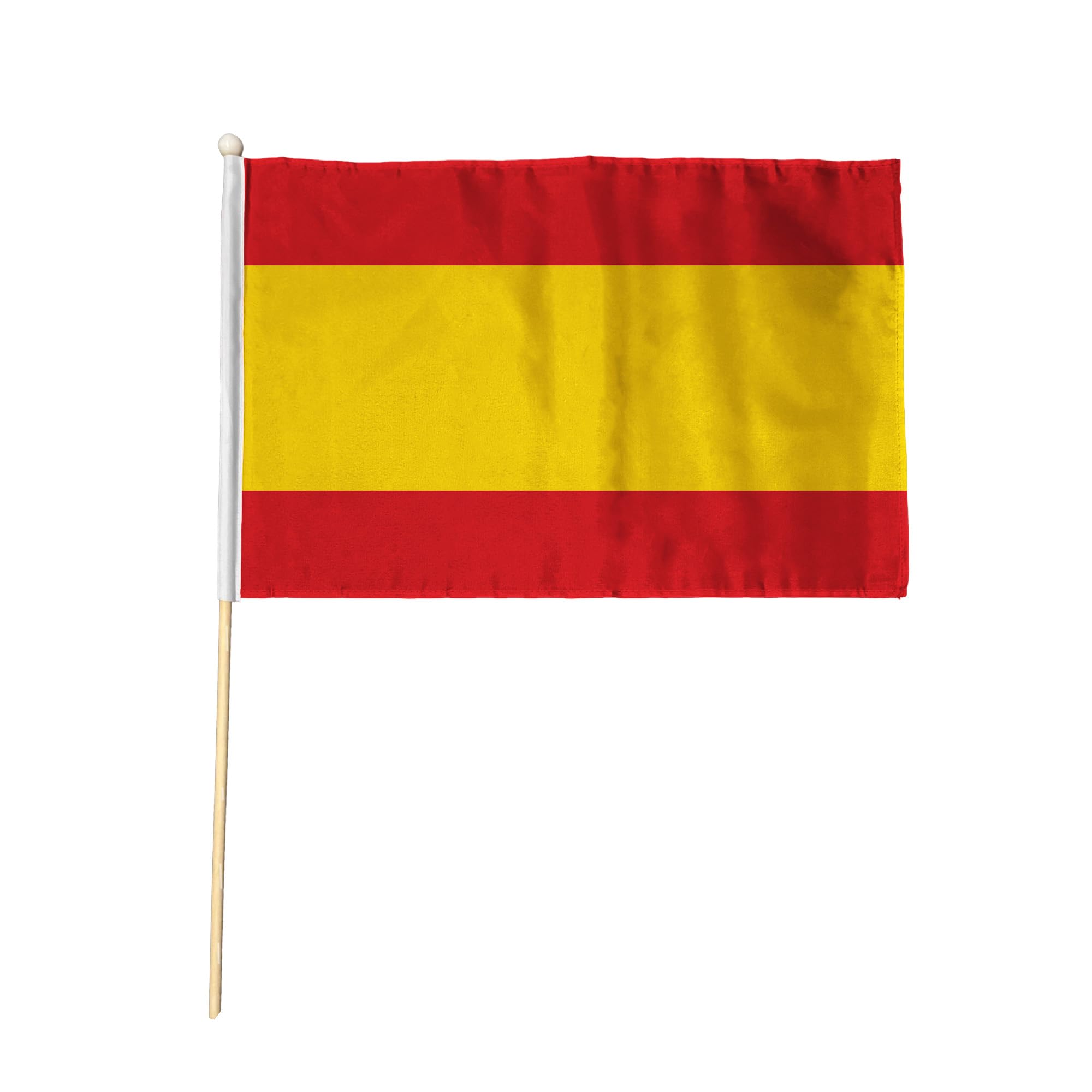 Flagtex Spain Hand Waving Flag (18x12 Inch Large) - Premium Wooden Stick Hand Flag Big Size Natural Wood Pole European Red Yellow Horizontal Stripes Flag Events Parades