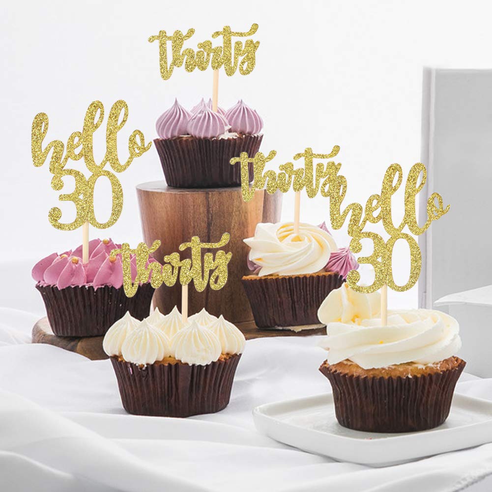 Topper Per Torta In Acrilico 'Hello 30' Dorato, 14,5x9 Cm, Resistente E Leggero, Per Compleanno E Cupcake, Decorazione Elegante