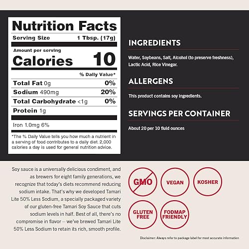 Miniatura 2 de San-J Tamari Lite sin gluten 50 menos salsa de soya de sodio vegano sin OMG Kosher apto para FODMAP hecho con 100 de soja entera perfecto para freír