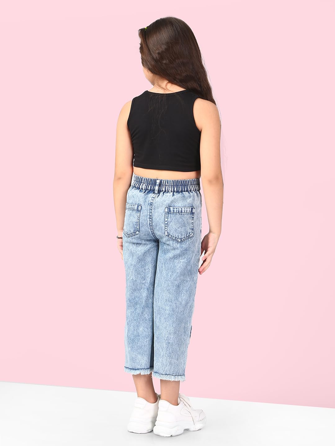 Naughty Ninos Girls Blue Embroidered Pure Cotton Flared Jeans (NN00076JGG_5-6 Years) - Image 4 thumbnail