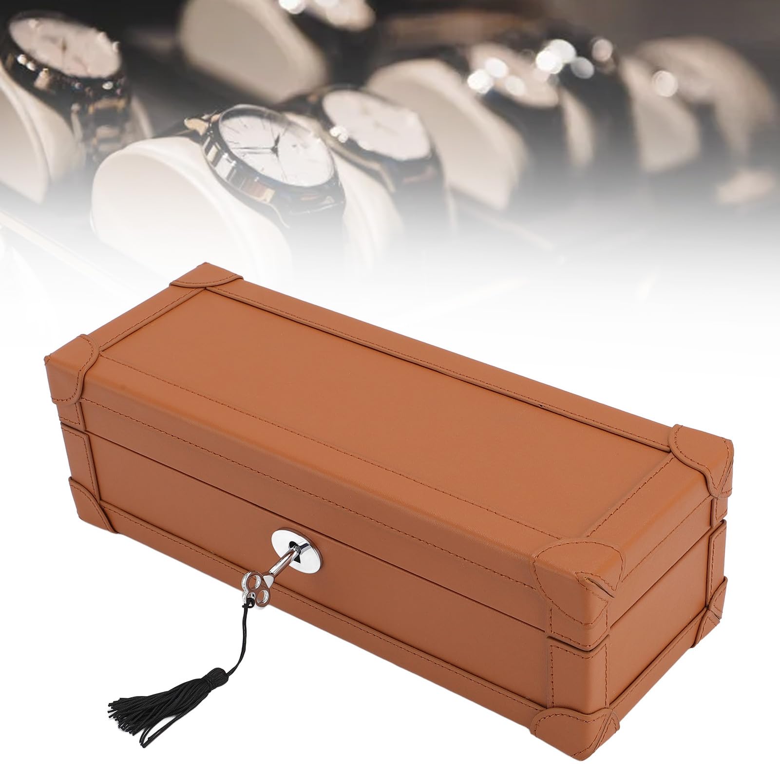 Yosoo Health Gear Pudełko na Zegarki z 5 Miejscami, Etui ze Skóry PU z Super Włókna, z Miejscem do Przechowywania Biżuterii, Poduszki Odporne na Kurz, 31 X 10,5 X 9 Cm, do Domowego Organizera (BROWN)