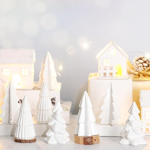 Nuenen 8 piezas de árbol de Navidad de cerámica de porcelana, árbol de Navidad de invierno, mini árboles de gres para manto, estante de mesa disponible en Yaxa El Salvador