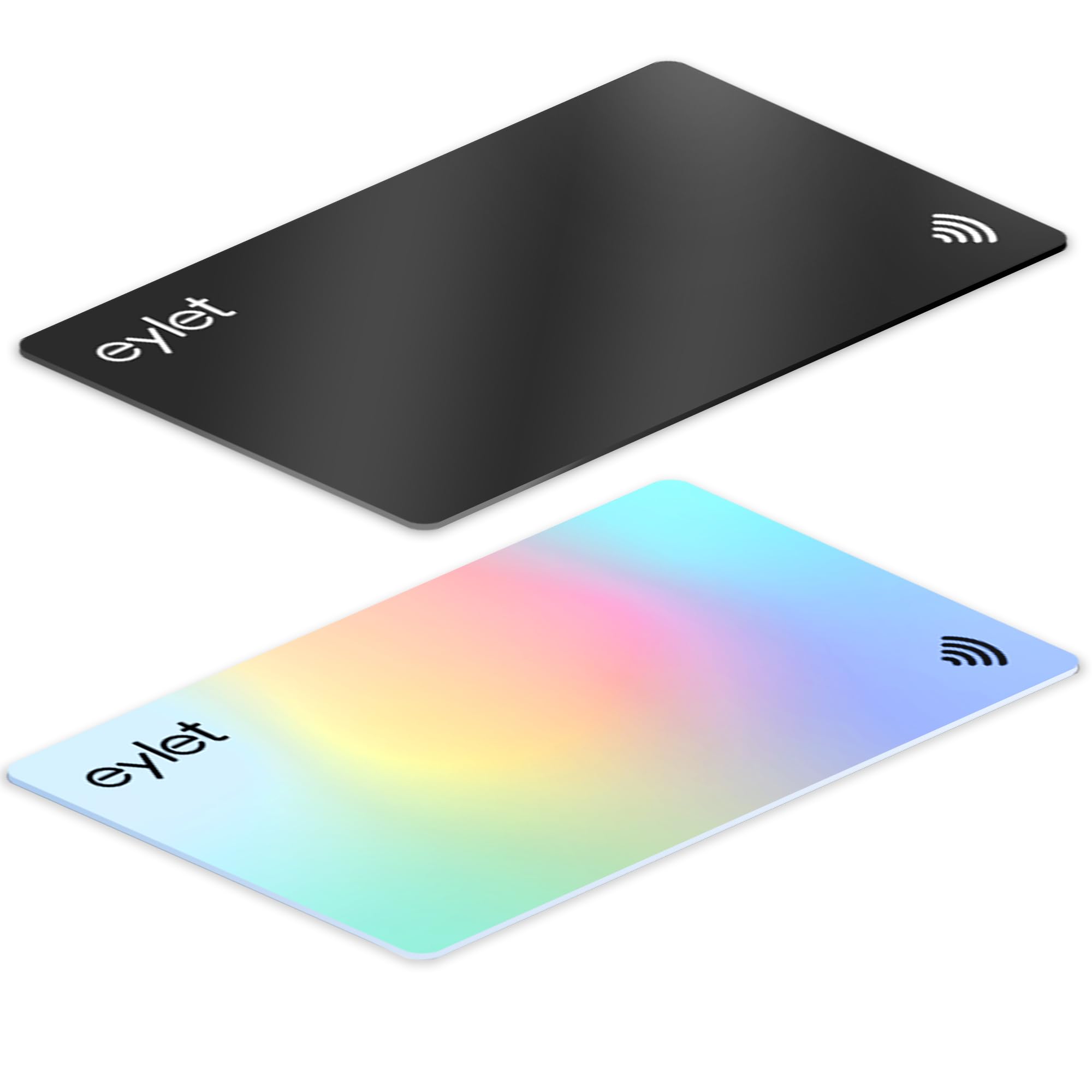 EYLET Digital Business Card, No Subscription, Tap to share. 2 Pack, a Black plus a Silver Prism NFC enabled cards with QR code.