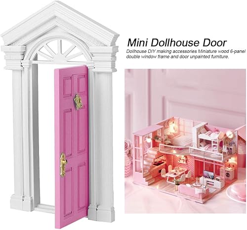 Miniatura 5 de 1:12 Puerta de madera de casa de muñecas, mini mini hada de madera de abedul puerta de decoración de casa de muñecas Accesorio de decoración