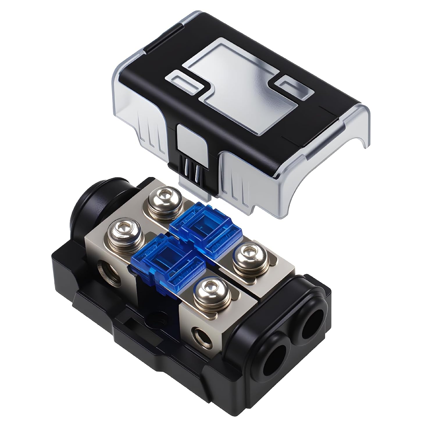 4 Way Mini ANL Fuse Holder 60A with Cover, 0/4 Gauge Input 4/8 Gauge Output Fuse Distribution Block for Boat, Car Audio