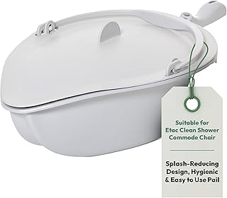 Etac Pan with Lid and Handle – Suitable for Etac Clean Shower Commode Chair – Bedside Commode Bucket Replacement – Splash-Reducing Design, Hygienic and Easy to Use Pail (White)