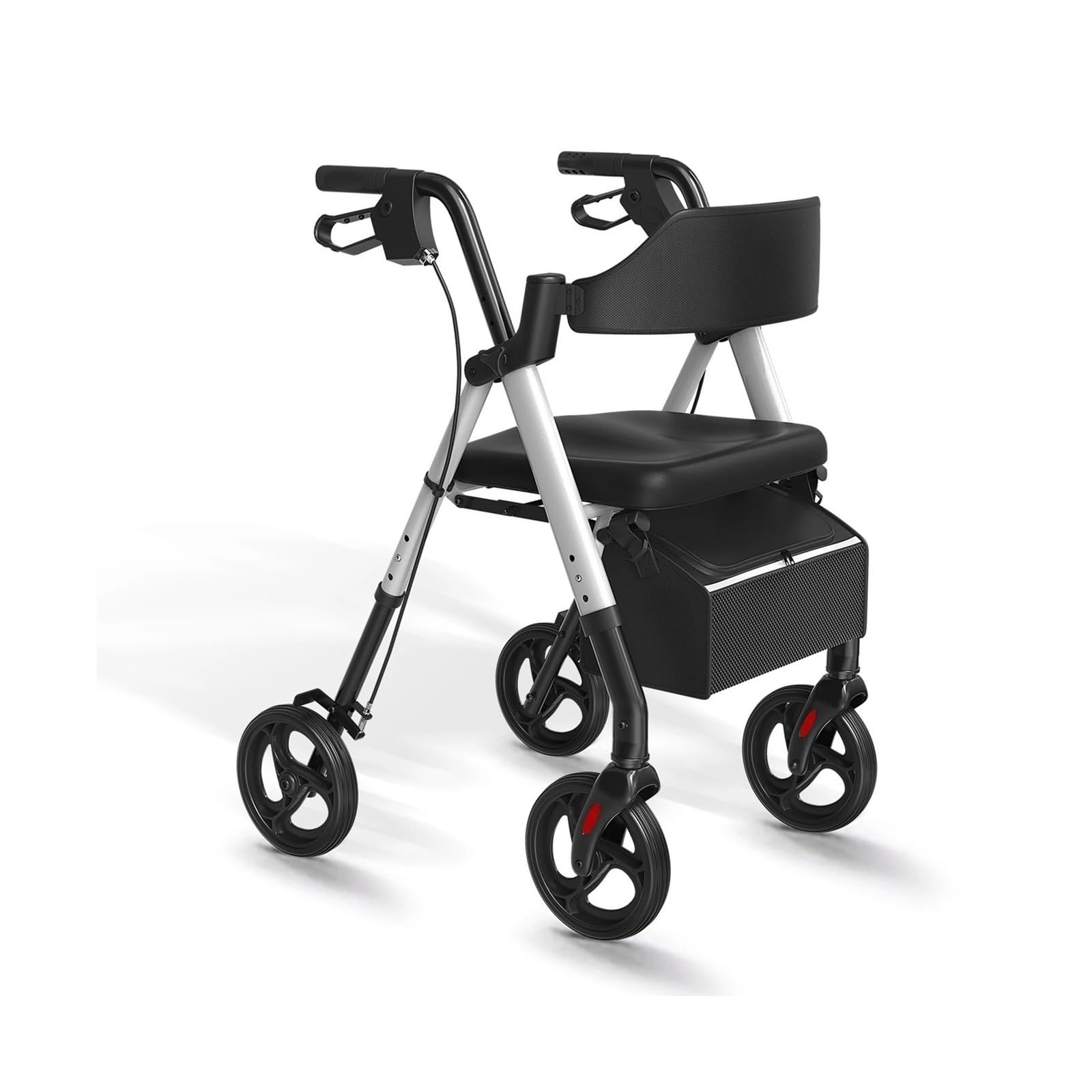 Deambulatore deambulatore in alluminio resistente per anziani, deambulatore pieghevole con sedile e grandi ruote da 20,3 cm per tutti (argento)