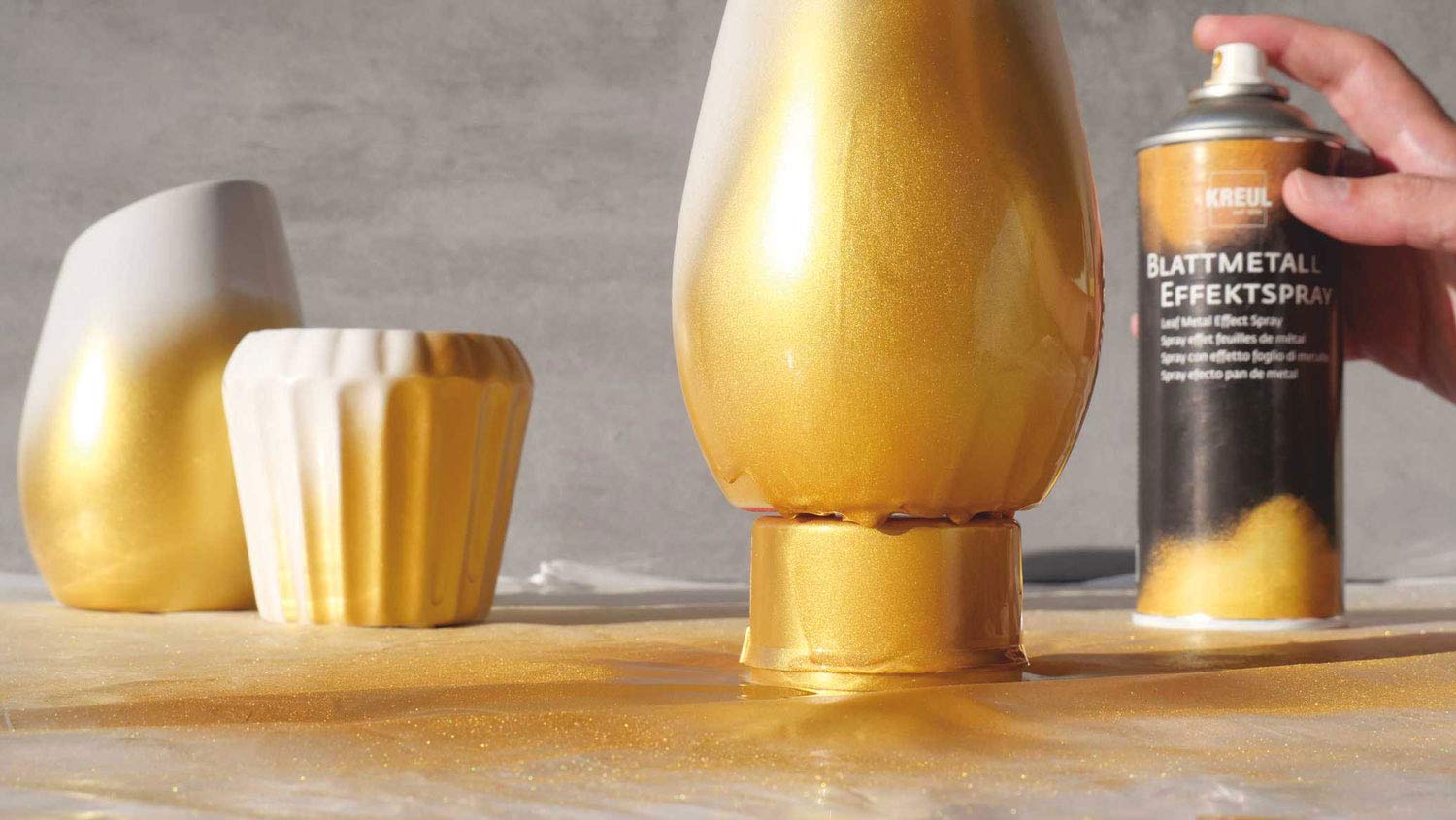 KREUL 994400 - Spray à effet feuille de métal Doré 400 ml Peinture nitro-combinée à séchage rapide, Gold (Lot de 2)
