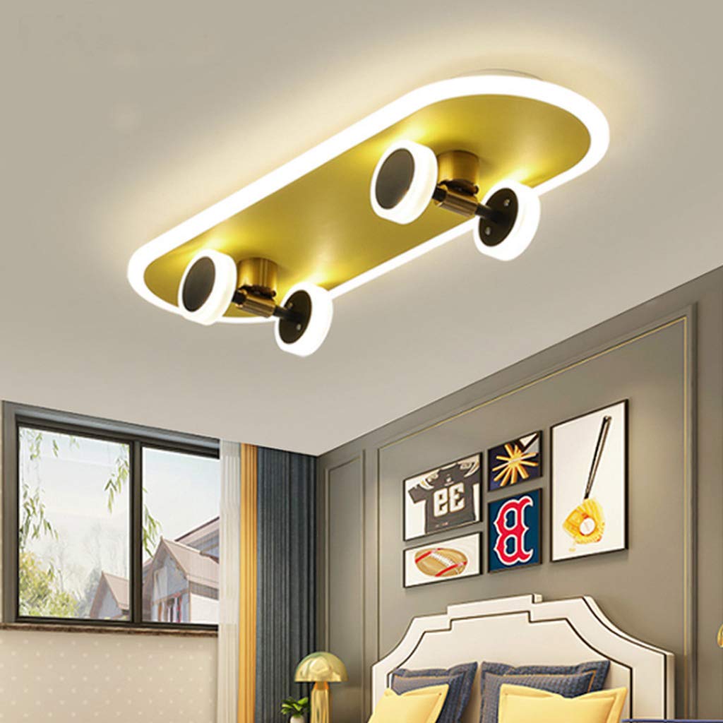 LED Skateboard Deckenleuchte Goldene Kinderzimmer Cartoon Deckenlampe Junge Mädchen Deckenbeleuchtung Modern 32W Acryl Kronleuchter Schlafzimmer Wohnzimmer Kindergarten Beleuchtung Deckenlicht