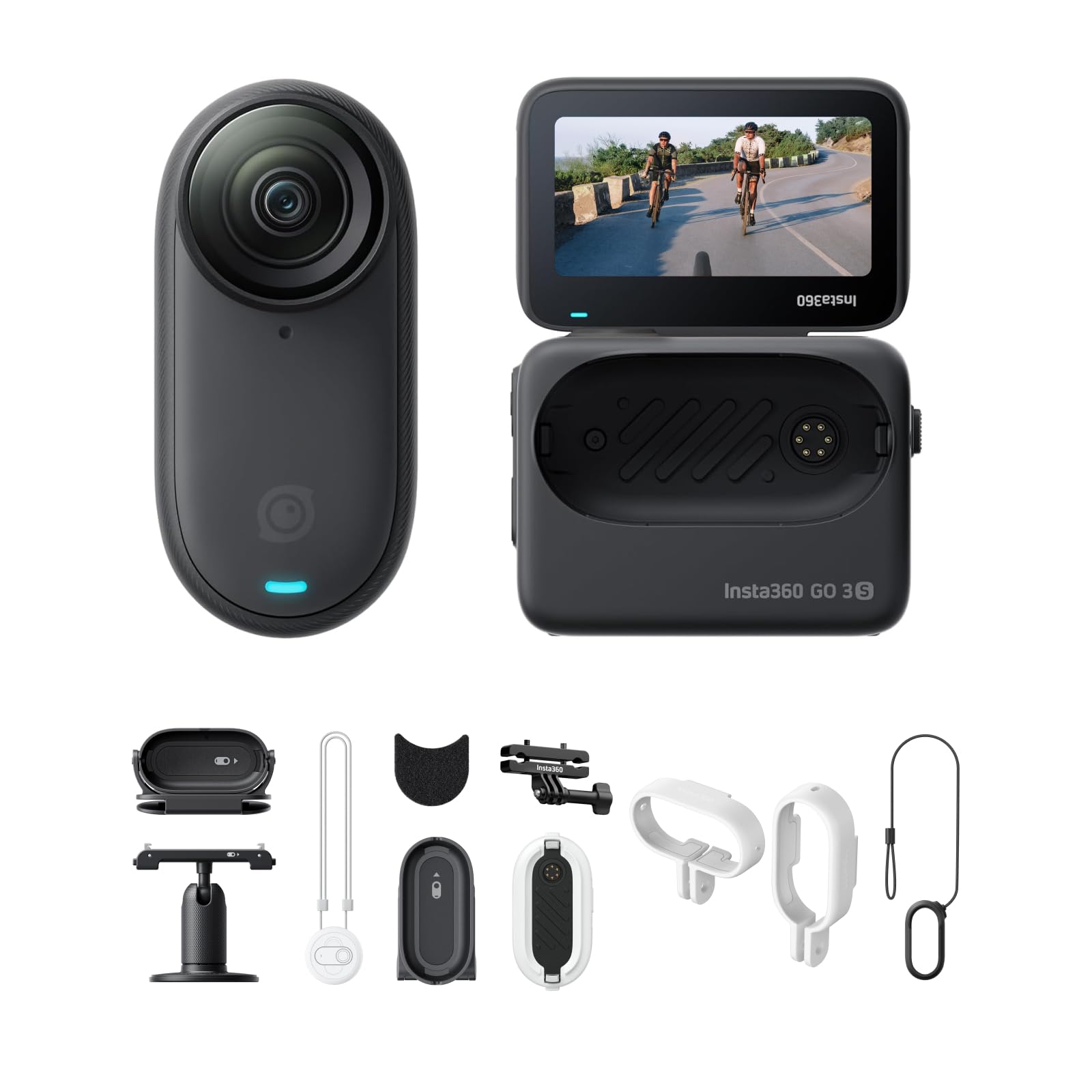 Insta360 GO 3S Motorcycle POV Bundle - 128 GB Black 4K Tiny Portable Vlogging Camera, Hands-Free POVs, Mount Anywhere, Stabilization, 140 Min Battery Life