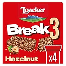 Loacker, Break3, Barrette con Crema alle Nocciole 100% Italiane e Ripieno di Friabili Cialde Crispies, Snack Croccante e Gustoso, Merenda e Snack, Confezione da 4 Barrette da 19g (76g)