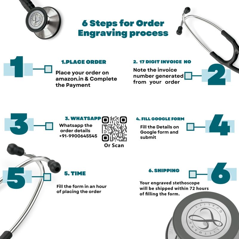 Image of 3M Littmann 5870 Stethoscope ENGRAVING | Engrave your name or initials on the Littmann stethoscope | Classic III Monitoring, Rainbow-Finish Chestpiece, Black Stem and Headset, Black Tube, 27 inch