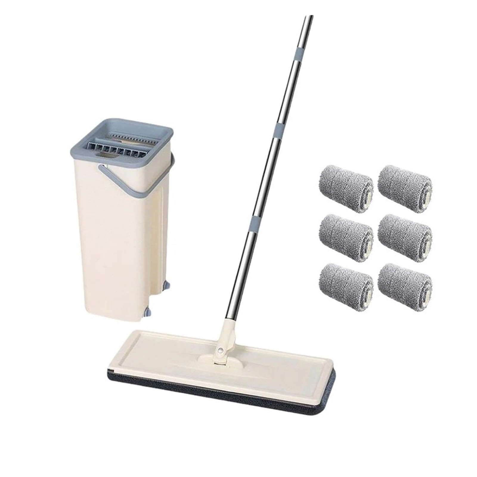 Compatible con trapeador con cubo y exprimidor, trapeador y cubo for piso plano manos libres, trapeadores de microfibra multifunción, herramientas de limpieza for el hogar(1bucket 1mop 6cloth)