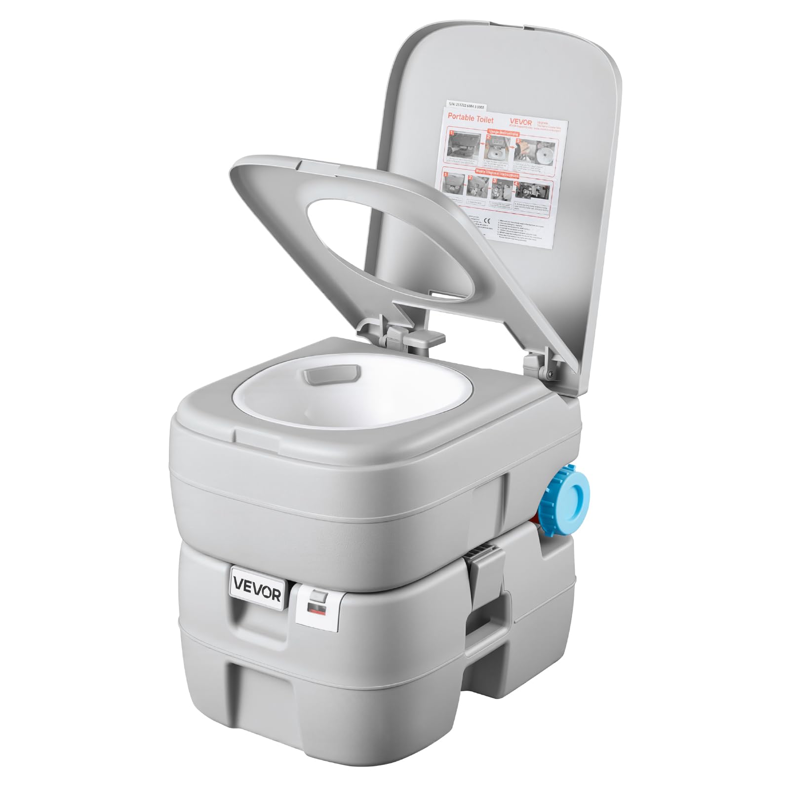 VEVOR Inodoro Portátil con Descarga de Agua con Tanque de Desechos de 30 L, Aprox. 200 Descargas, Inodoro Portátil para Camping Carga de 180 kg para Uso Doméstico, Viaje en Autocaravana, Senderismo