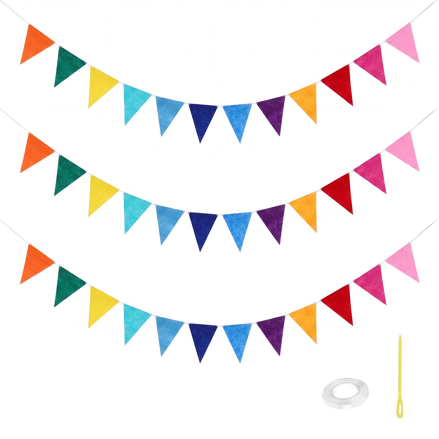 JIBMI 36 Pcs Fabric Bunting for Birthday Party Decorations, Multicolour