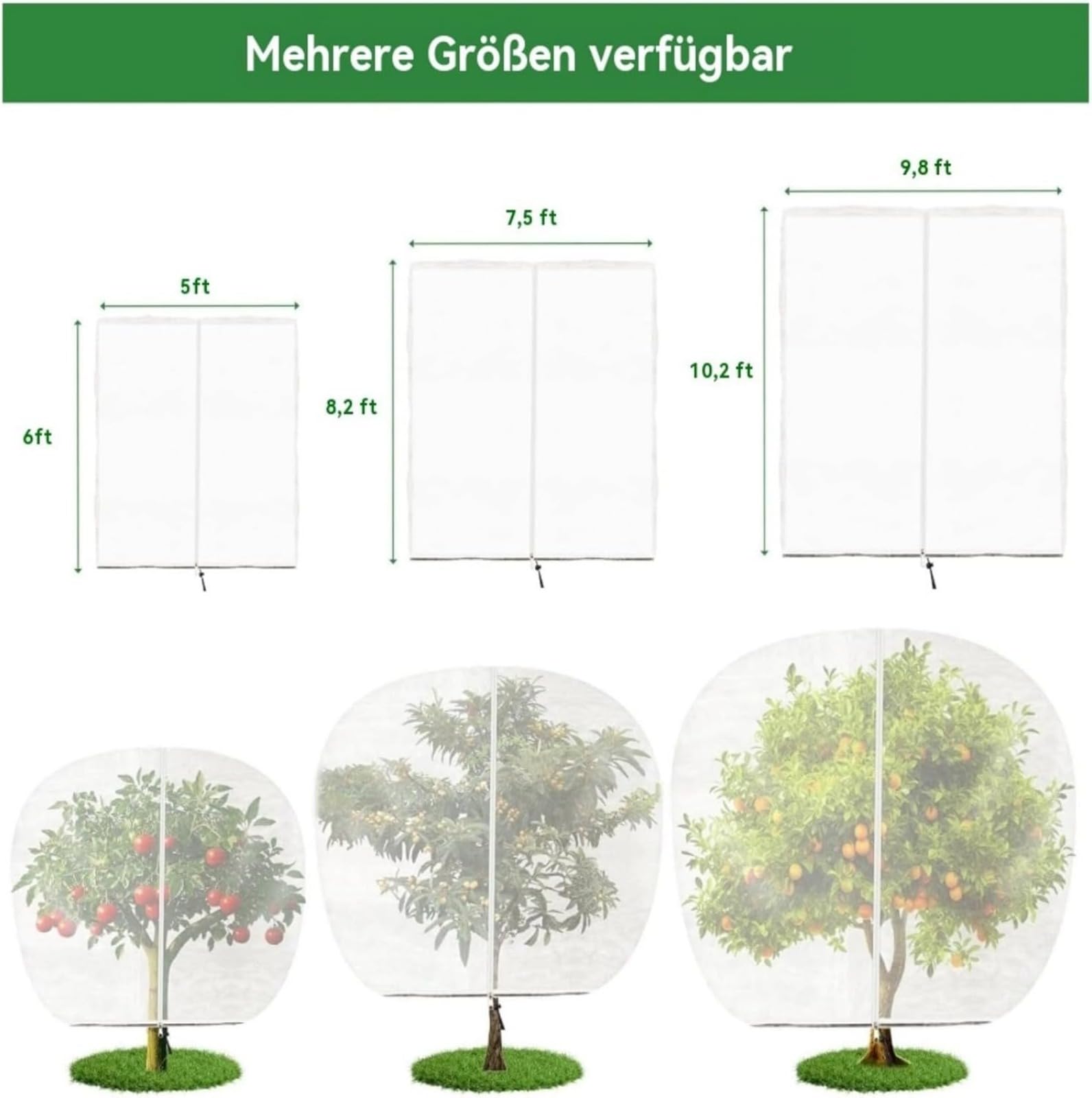 Red de protección para árboles frutales, 2 redes grandes de jardín con cierre de cremallera y cordón de protección contra pájaros y plagas, ideal para árboles frutales