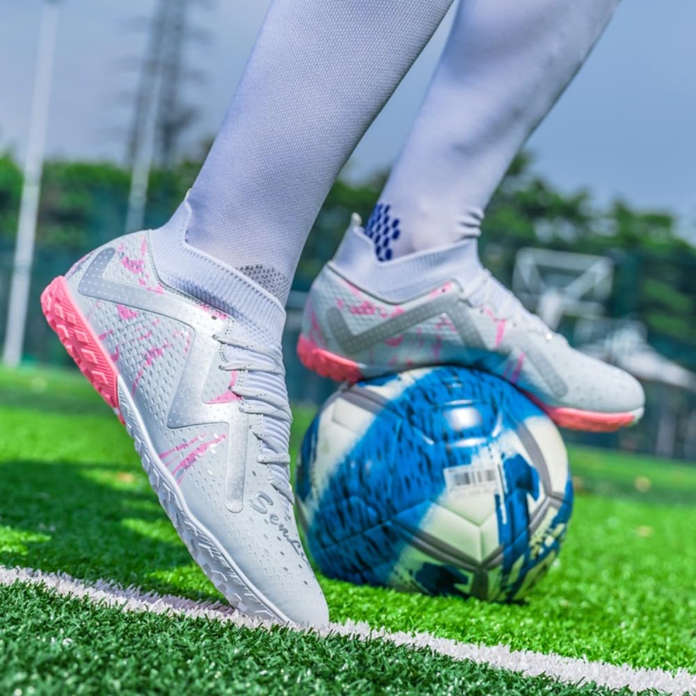 Botas de fútbol Unisex TF Interior/Césped Artificial - Medio Alto con Cordones, Malla Ligera y Transpirable, Tacos Antideslizantes