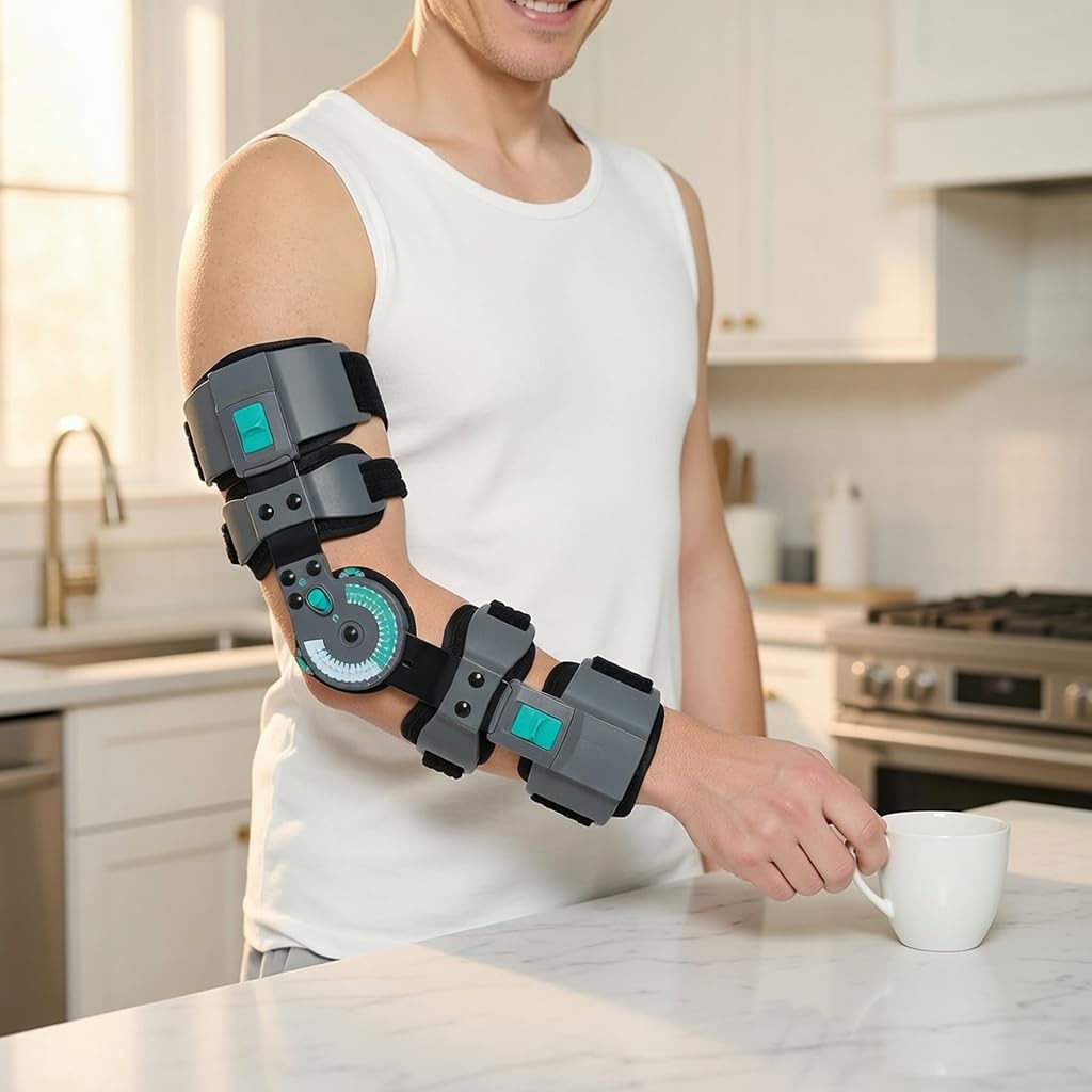 Codera articulada. Férula telescópica ajustable ROM Post Op Arm Férula con estabilizador de honda para dislocatedand y extraíble Hand Grip & Shoulder Strap (derecha)