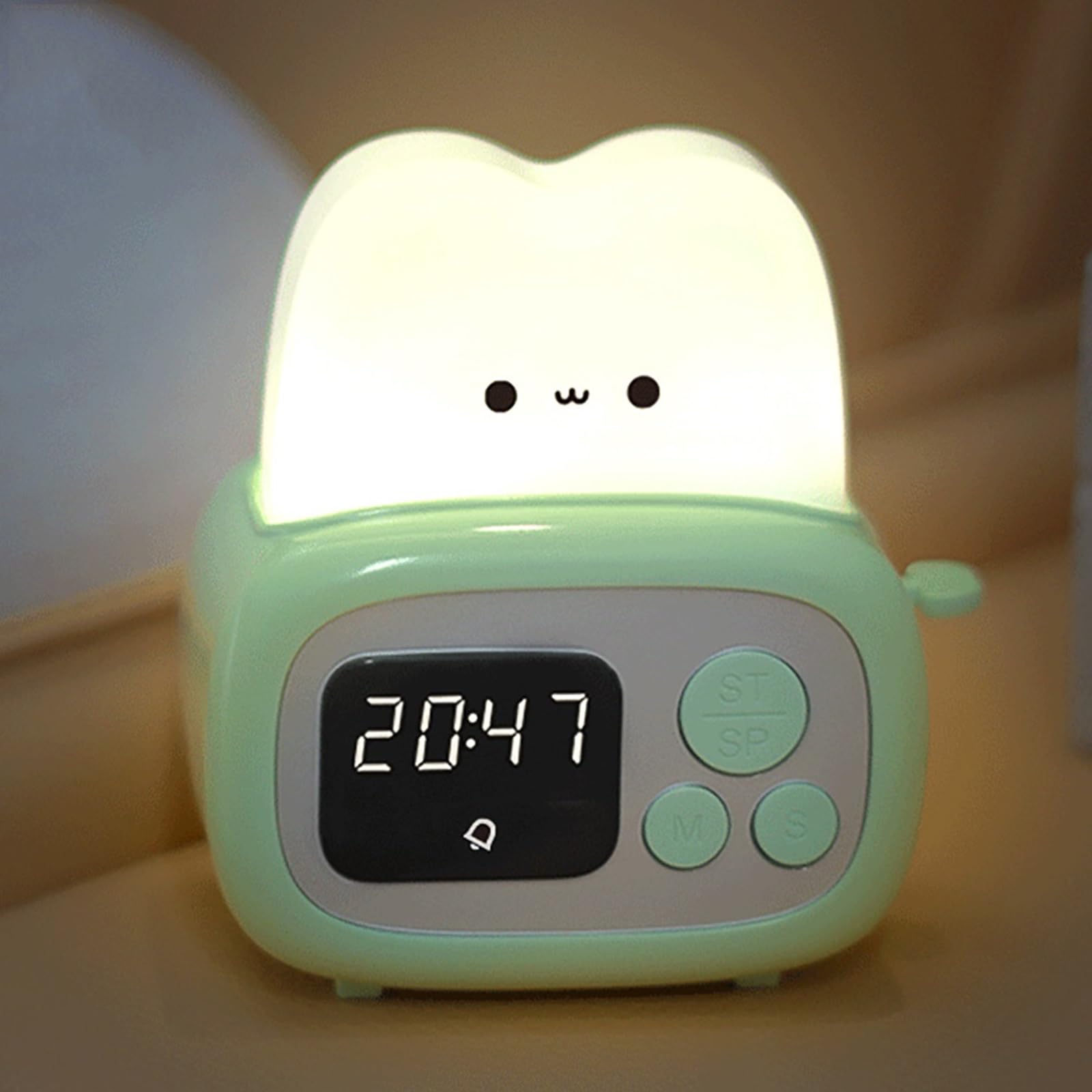 Budzik Nocny Uroczy budzik do pieczenia chleba, czas snu, lampa ładowana przez USB, stolik nocny, budzik na biurko, urodziny, święta Zegary Stołowe(Pink)
