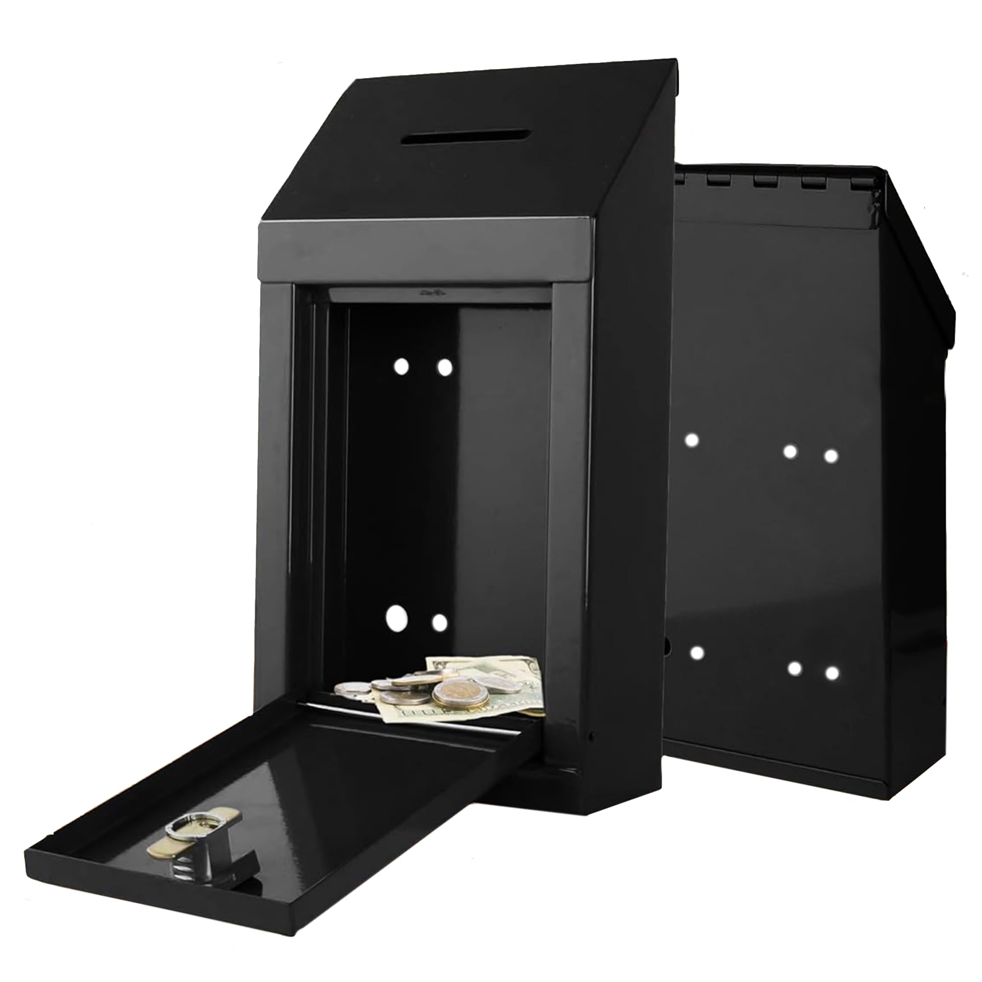 Boîte à suggestions en métal avec fente et verrou Noir 25,4 x 6 x 6,3 cm
