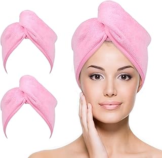 YoulerTex Microfiber Hair Towel Wrap for Women, 2 Pack 10 inch X 26 inch, Super Absorbent Quick Dry Hair Turban for Drying...
