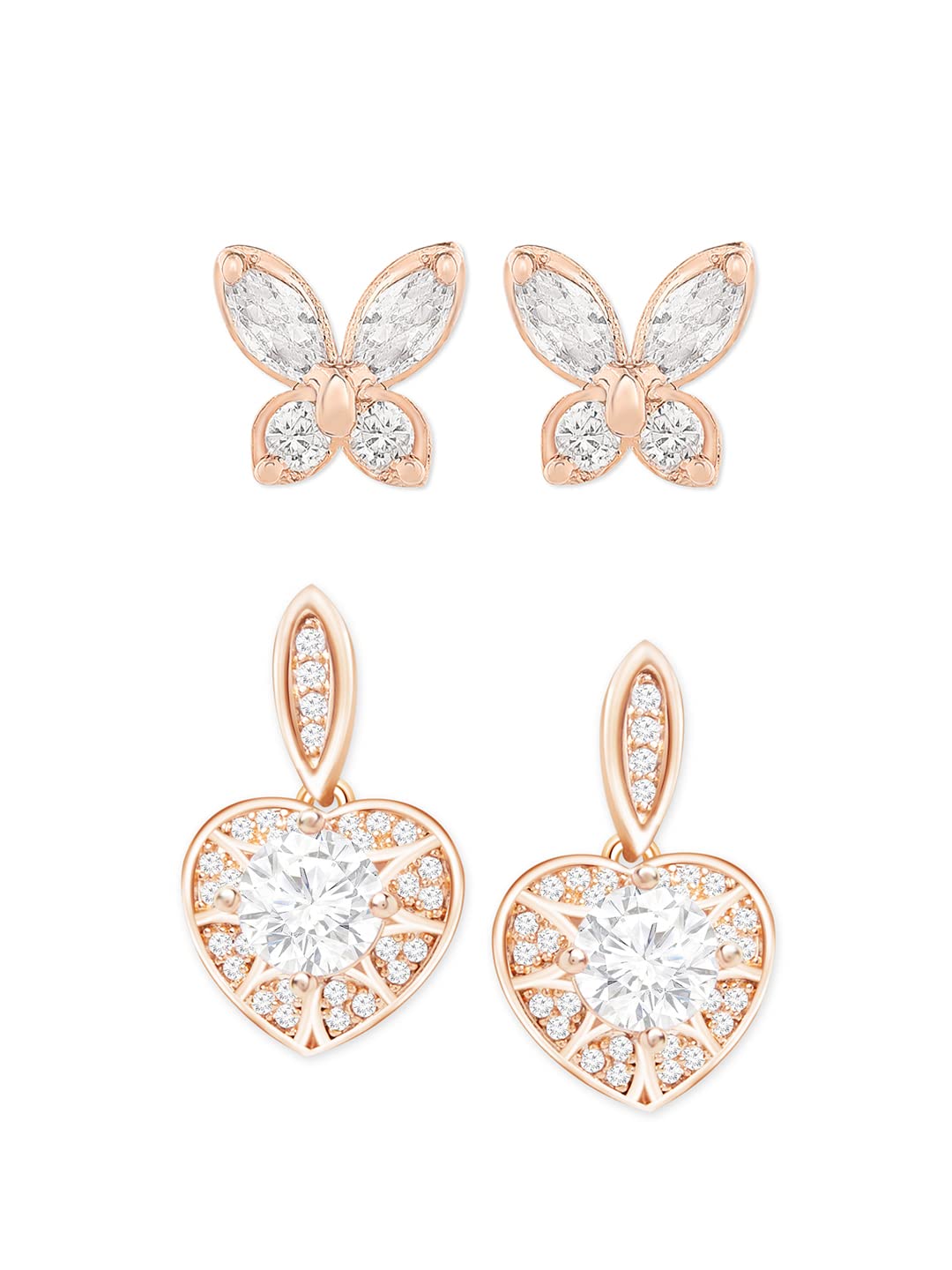 Zaveri Pearls Set of 2 Rose Gold Contemporary Cubic Zirconia Studs Earrings For Women-ZPFK13451 (B09XHNDKC6) Amazon Price History, Amazon Price Tracker