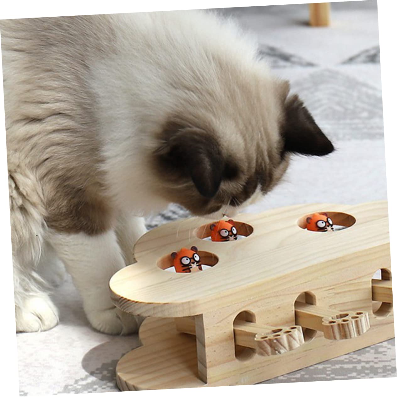 Holz Katzenspielzeug Interaktiv Leicht Langlebig mit Katzenminze Aufbewahrung Lustiges Lernspielzeug für Wohnungskatzen und Kätzchen Kreatives Mäusemotiv für Zufällige Farbe