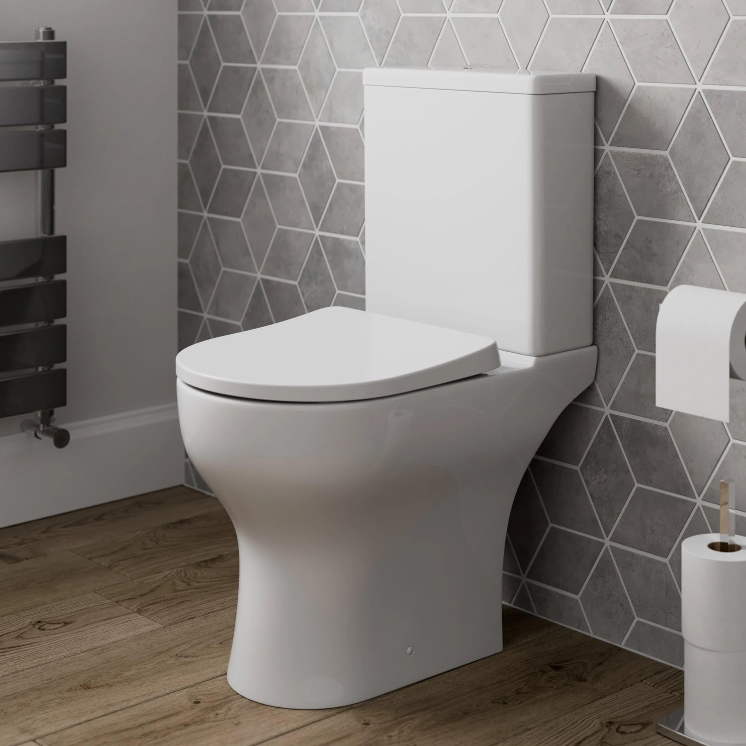 Affine® Modern Bathroom Cloakroom Close Coupled Rimless Toilet WC Short Projection Space Saving Soft Close Seat Dual Flush Cistern D Shape Pan, White