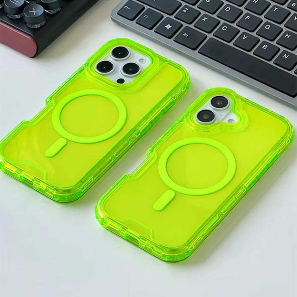 Custodia antiurto per telefono con paraurti color neon per iPhone 16, 16pro max, 14, 15 Pro, 13, 11, 12, custodia trasparente con ricarica wireless, trasparente, per iPhone 12 Pro Max