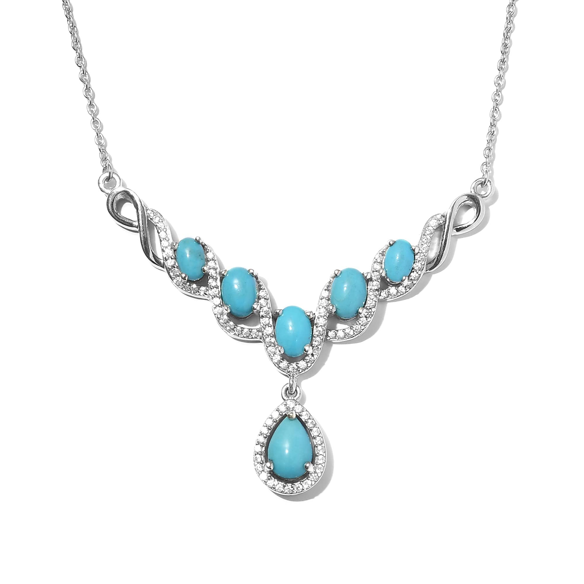Shop LC Delivering Joy925 Sterling Silver Necklace Platinum Plated Sleeping Beauty Turquoise Zircon Jewelry for Women Gift Size 18"