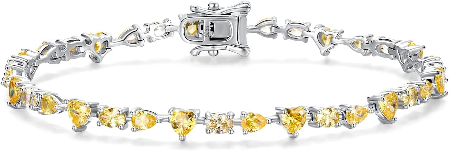 FANCIME 'Dawn' Tennis Bracelets Sterling Silver Colorful Oval Heart Teardrop CZ Bracelets Fine Jewelry Birthday Gifts for Women 7.2"