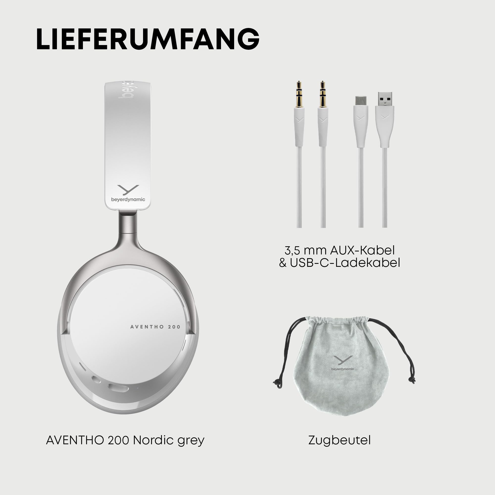 beyerdynamic AVENTHO 200 Wireless Over-Ear Kopfhörer mit aktiver Geräuschunterdrückung, 60 Stunden Akkulaufzeit, austauschbare Ohrpolster, Design in Nordic Grey - neues Update per App verfügbar