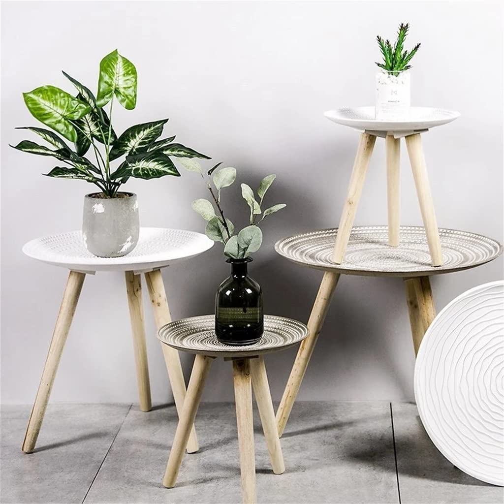 Mesa de Centro Redonda nórdica de Madera, Mesa Auxiliar para sofá, Mesa de té, Fruta, Aperitivos, Bandeja para Servir Platos, Escritorio pequeño para Sala de Estar (A)