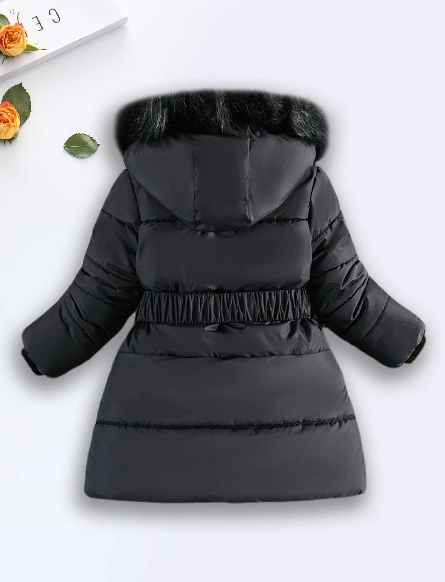 SEAUR Piumino con Cappuccio Staccabile per Ragazza Giacca Invernale Imbottita Bambina Cappotto Lungo con Elastico in Vita Giacca con Zip per 3-9 Anni