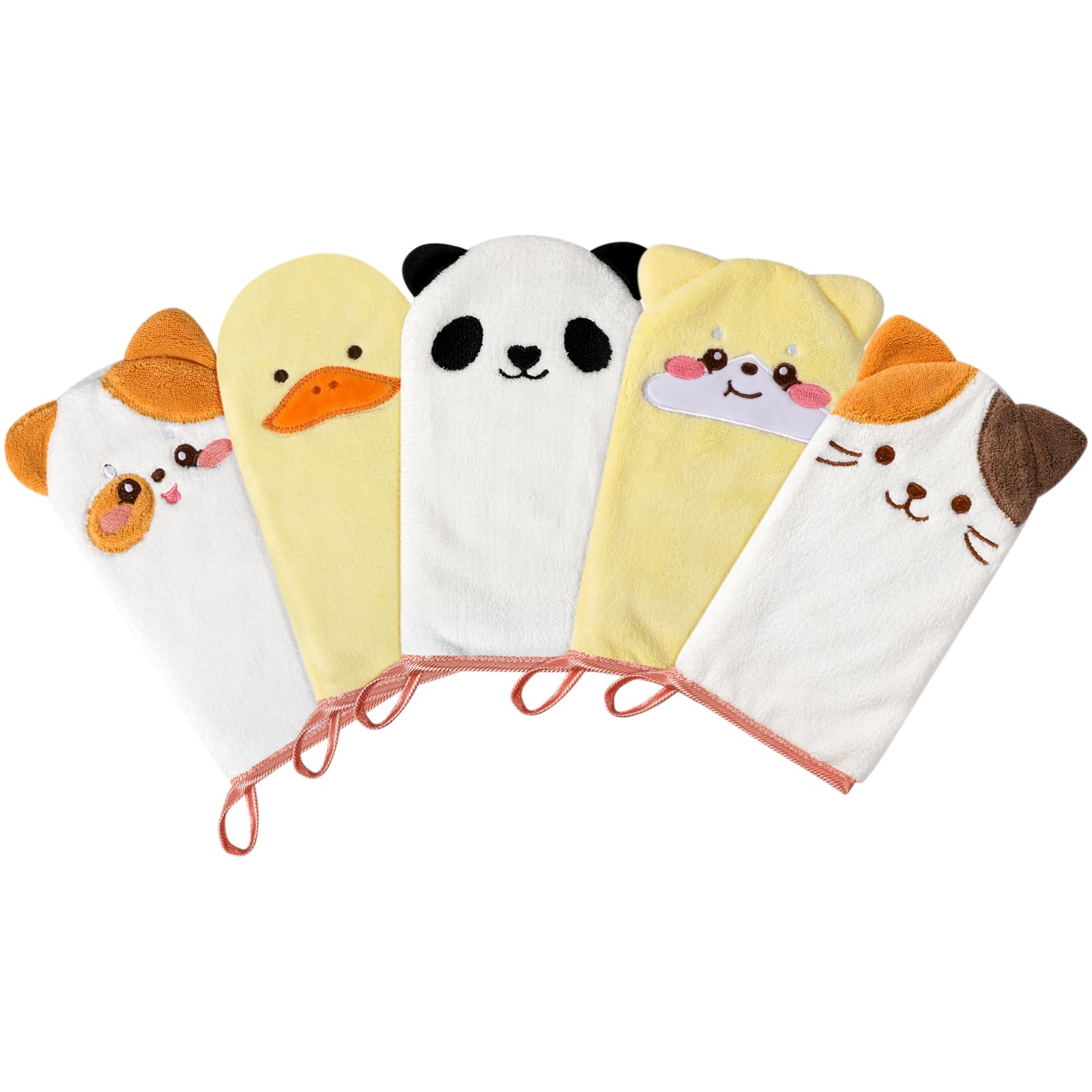 PHOGARY Paquete de 5 Manoplas de Microfibra para el baño, 4.5 x 9 Pulgadas, súper absorbentes y Suaves, Estilo Animal Lindo, Exfoliante Suave para bebés, niños pequeños y niños, baño y Ducha
