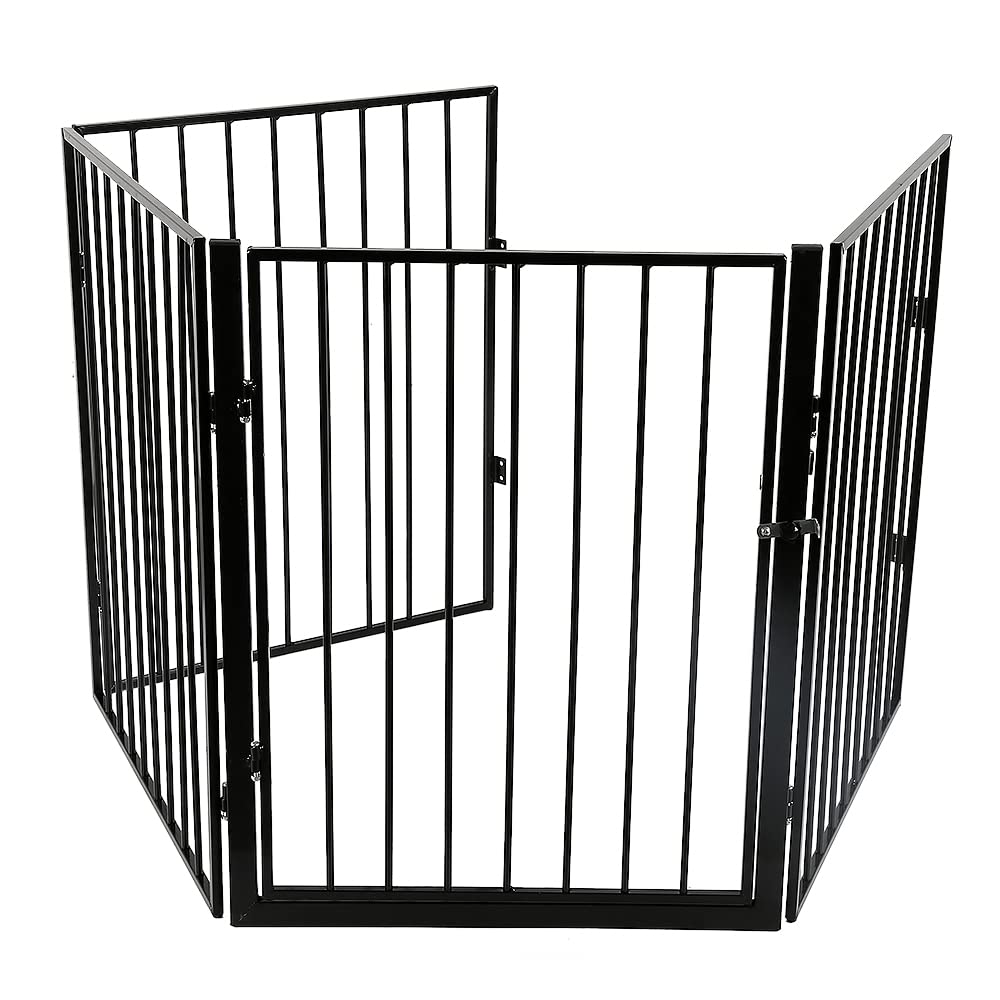 Parque infantil con puerta de seguridad, rejilla de protección para chimenea, plegable, 75 cm de altura, 4 elementos, color negro