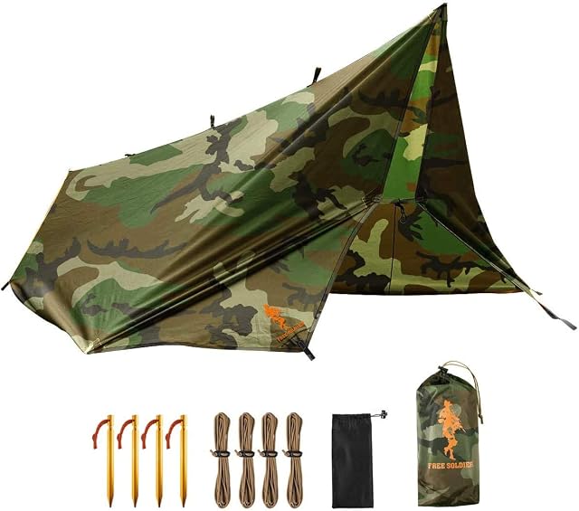 FREE SOLDIER Camping Tarp Waterproof 3m x 3.2m Large Hammock Tent Tarp Portable Tarpaulin Anti-UV Shelter Sun Block Sunshade Awning for Camping Hiking Traveling Outdoor Sports (Camouflage With Nails)