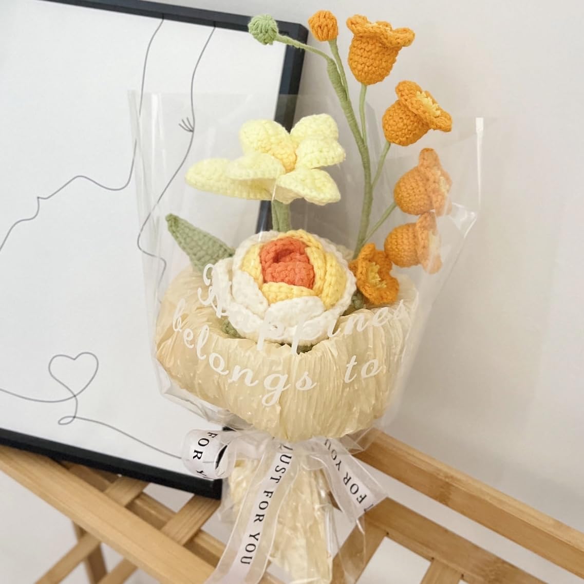 JOMODECOR ハンドメイド かぎ針編み チューリップブーケ 鉢植え植物 ニット人工フォーエバーフラワー 絶妙なポット付き 友達や女性や子供へのギフト、ホーム : JOMODECOR ハンドメイドかぎ針編みローズチューリップ
