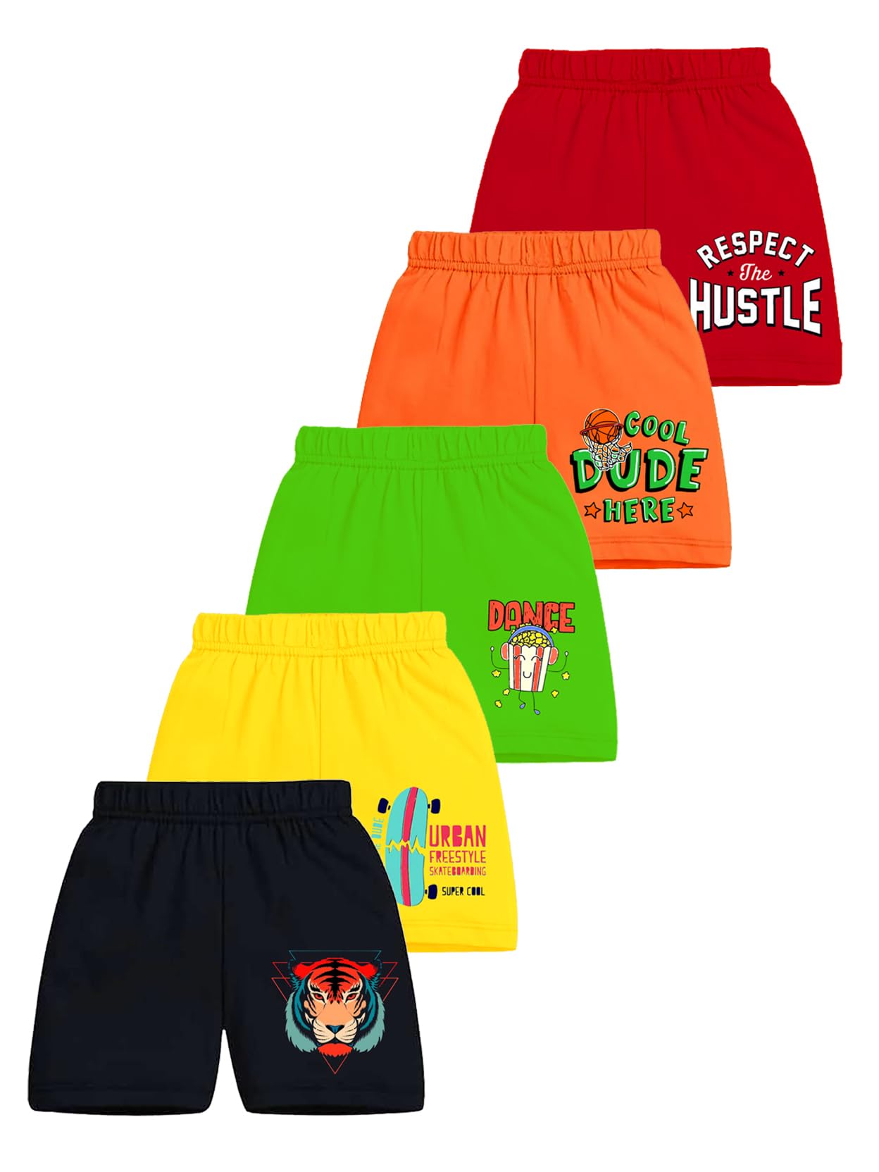 Kuchipoo Boys Regular Fit Cotton Shorts - Pack of 5