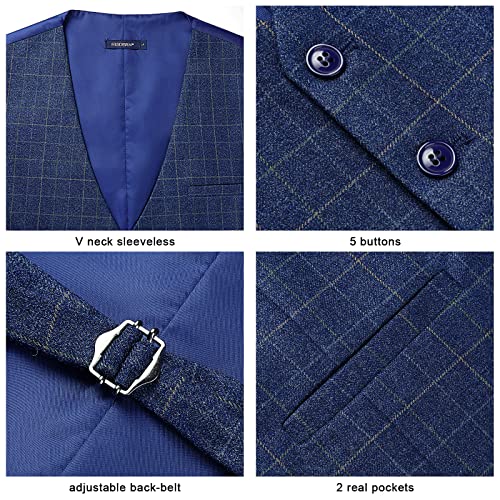 HISDERN Men's Suit Vest Plaid Dress Vest for Men Slim Fit Formal Business Waistcoat Tuxedo V-Neck Solid Vest for Wedding4