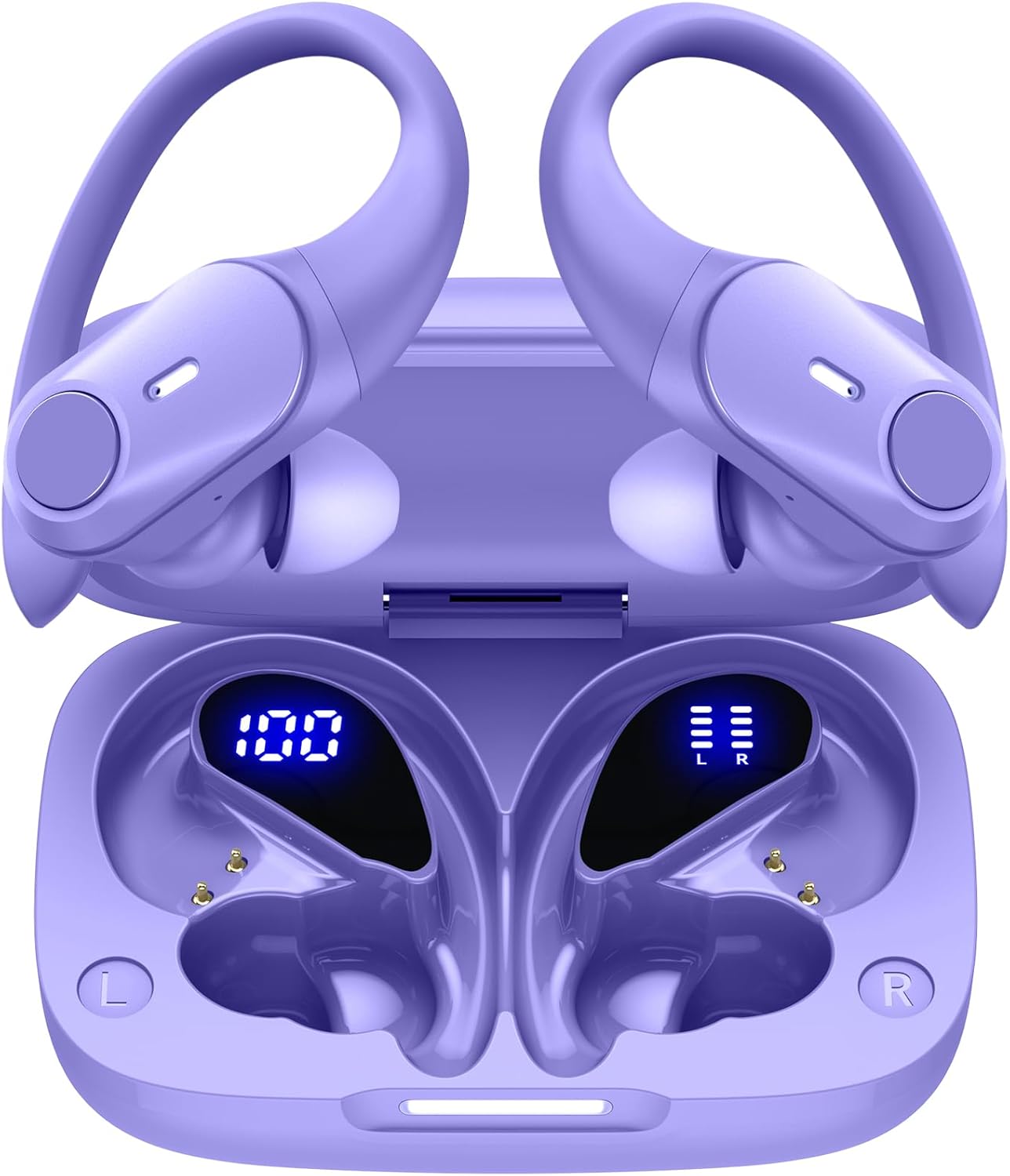 GOLREX Active Noise Cancelling Ear Buds Wireless Earbuds Bluetooth Headphones with 80H Playtime LED Display Charging Case, Over Ear Earphones with Hooks for Sports Running Gym Workout Purple GOLREX Active Noise Cancelling Ear Buds Wireless Earbuds Bluetooth Headphones with 80H Playtime LED Display Charging Case, Over Ear Earphones with Hooks for Sports Running Gym Workout Purple