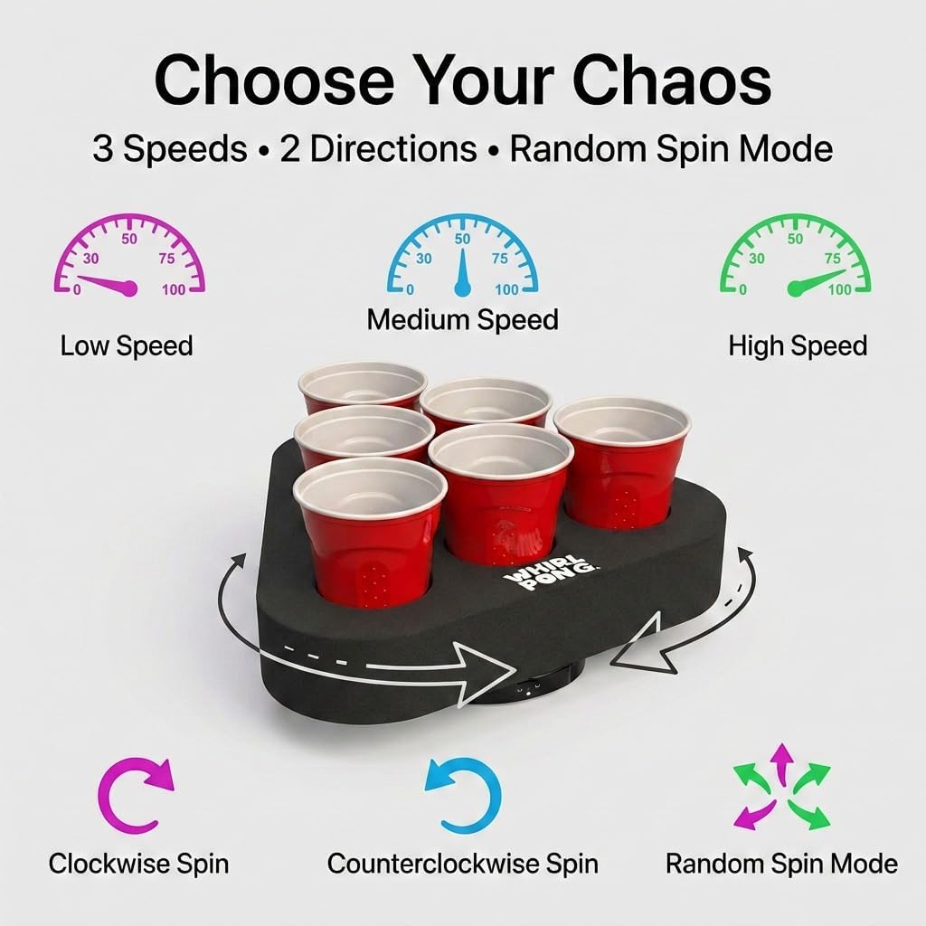 – The Spinning Cup Pong Game | Rechargeable Rotating Party Game Set | Ultimate College Party, Tailgate & Family Game | Cup Pong Reinvented