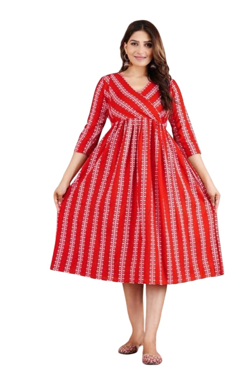 khejal Women?s Floral Maternity Kurti | Soft Cotton Feeding Dress for Nursing Mothers | All Over Printed Pregnancy Gown with Concealed Zips-picture-3
