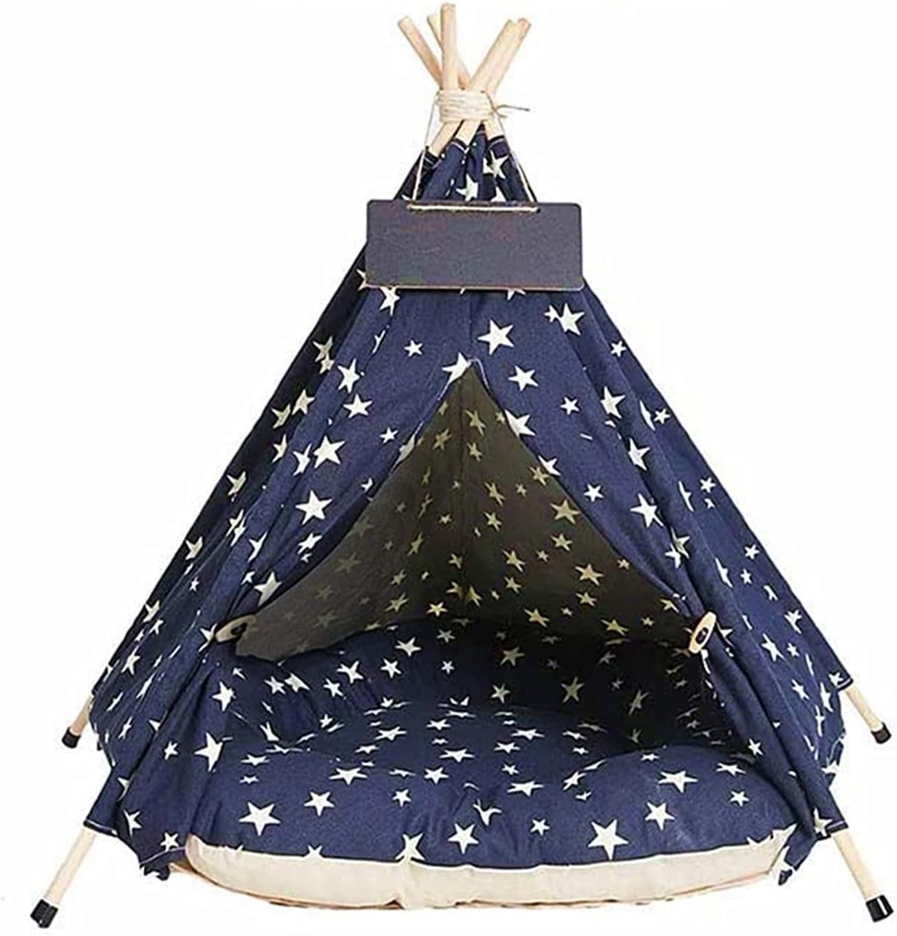 Tylu Pet Teepee,24 Inch Dog Teepee Bed with Thick Cushion & Blackboard,Portable Washable Teepee Tent for Dogs Puppy, Cat and Rabbits,for…