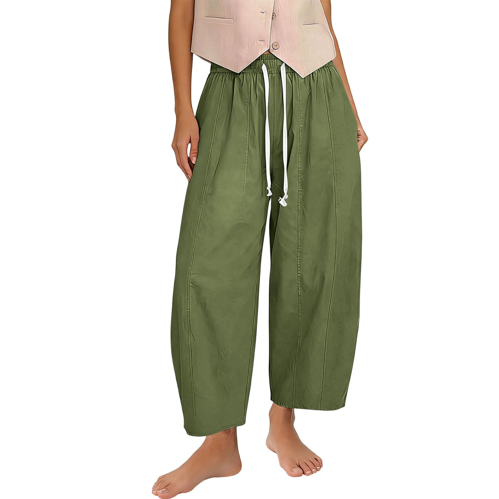 Balloon Trousers Women Cotton Linen Summer Barrel Leg Pants with Pockets