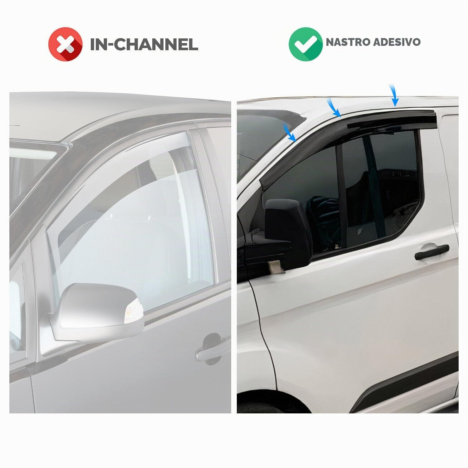 Deflettore per aria Deflettore per pioggia Deflettore per finestrini laterali Compatibile con Ford Fiesta Hatchback 2010-2020 Protezione dal vento e dalla pioggia per finestrini auto Adesivo