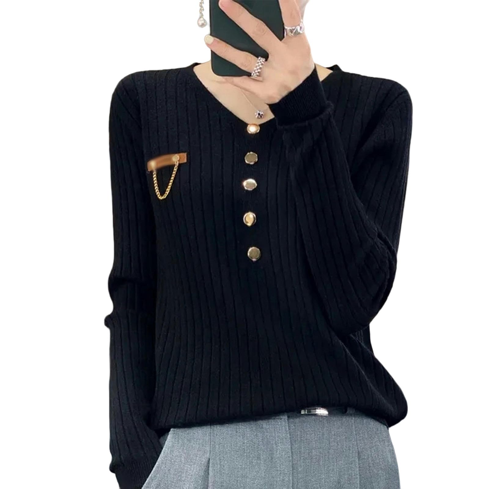 Sweter dla kobiet swetry damskie wiosna jesień dekolt w serek dzianinowe swetry luźna koszula sweter jednolity sweter